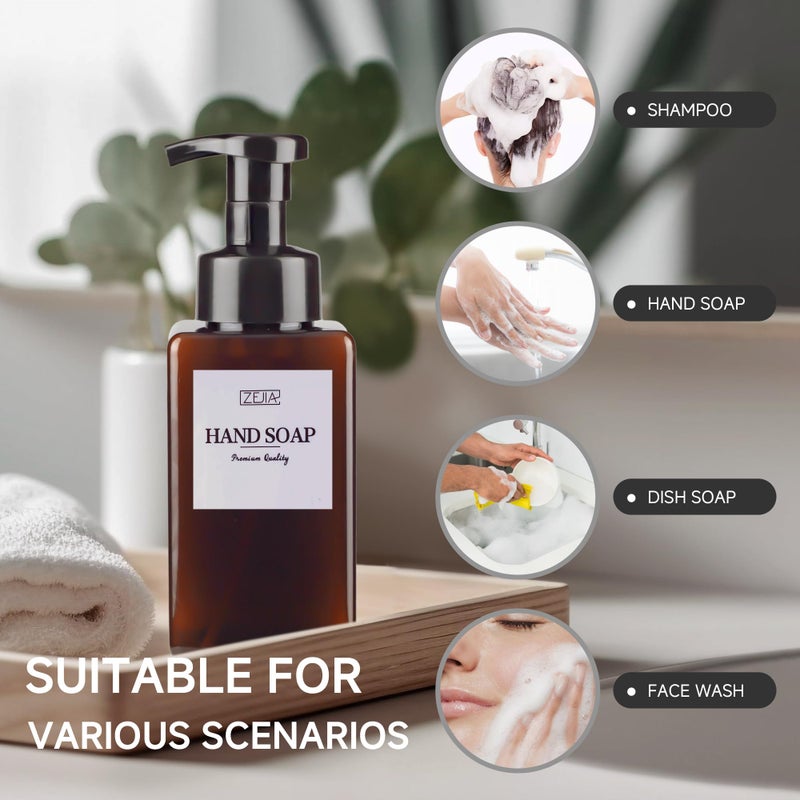 ZEJIA 15OZ Foaming Soap Dispenser, 2-Pack Plastic Hand Soap Dispenser, Refillable Leakproof Foam Pump Bottle with Waterproof Labels, for Shampoo, Body Wash - Image 5
